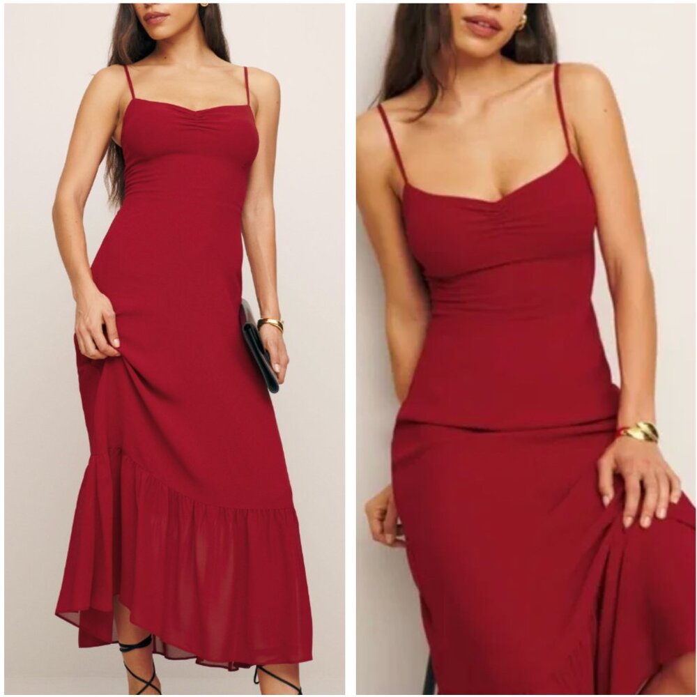 NWT Reformation Emersyn Midi Dress size 4 Crimson Red